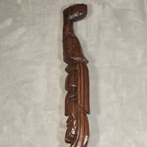 Hand Carved Wooden Walking Stick Cane • Tribal Style Figurative Art • 40"...